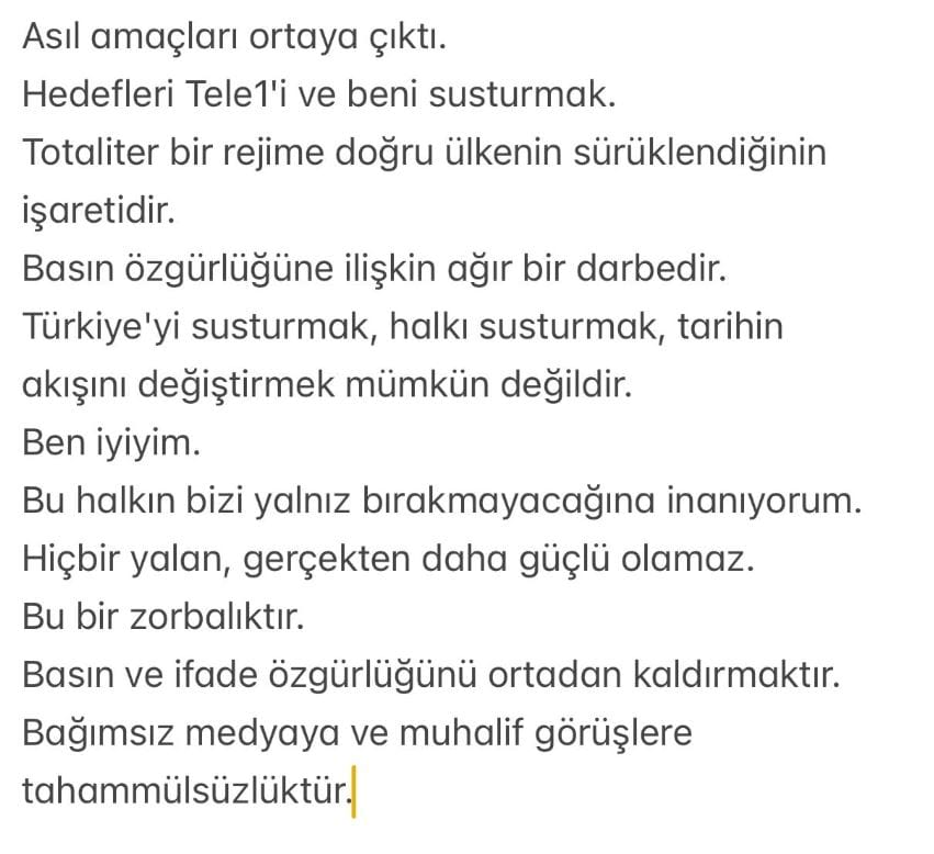 Merdan Yanardağdan TELE 1 Açıklaması