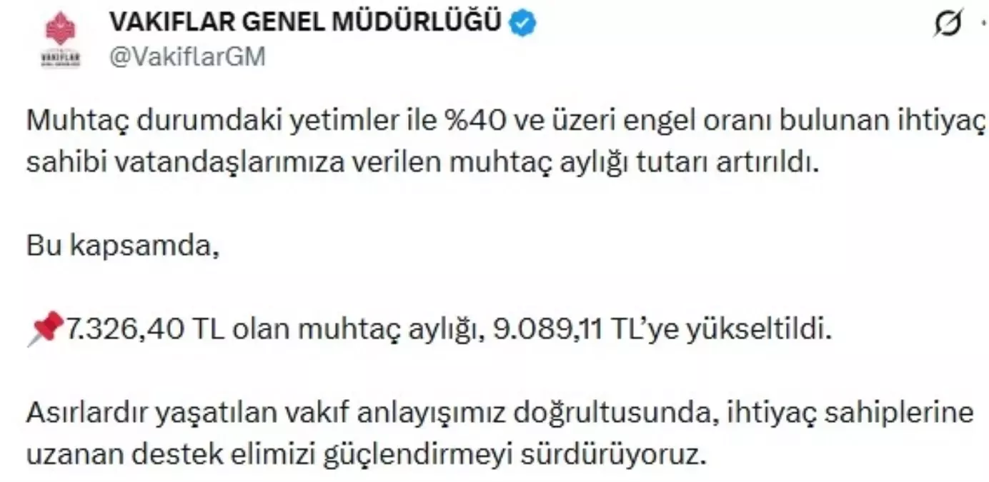 Muhtaç Aylığına Zam